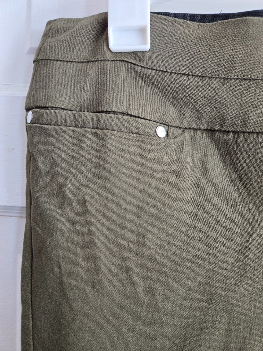 XOXO Olive Green Slim Fit Pull-On Trousers with Silver Stud Detail - Size L